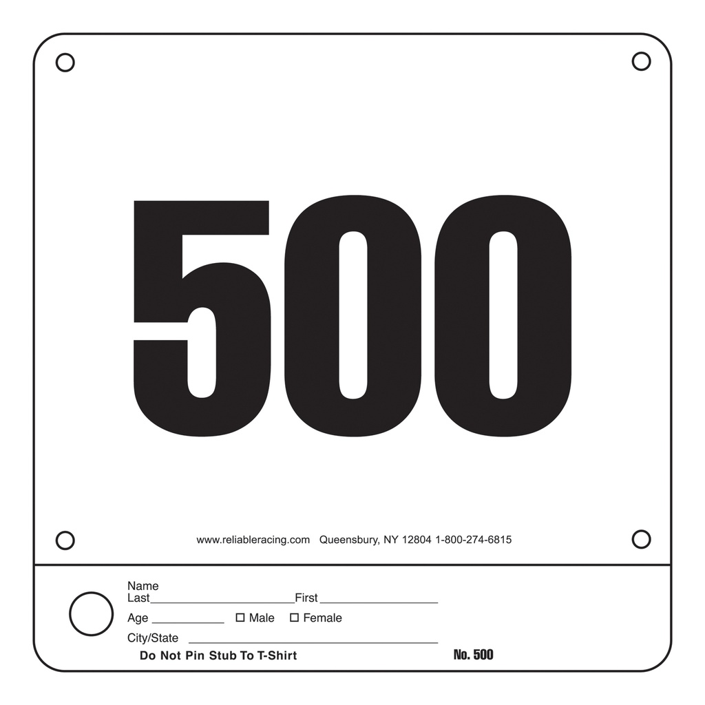 Stock Running Numbers w/Perf Tab - 8"W x 6"H